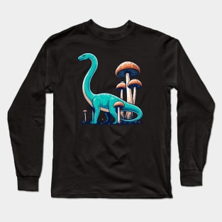 Cute simple Dinosaur Brontosaurus in Mushroom Garden Long Sleeve T-Shirt